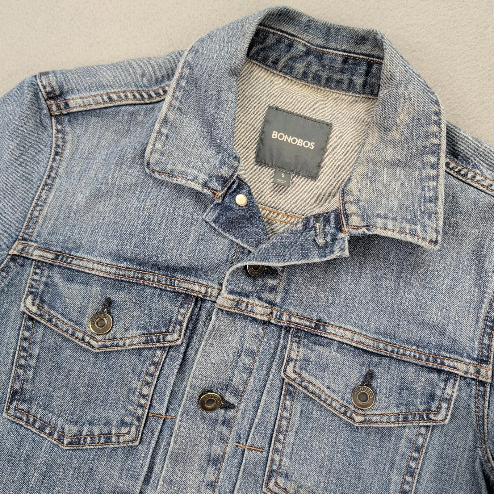 Bonobos Jean Jacket Mens Small Blue Denim Trucker Light Wash Stretch Casual