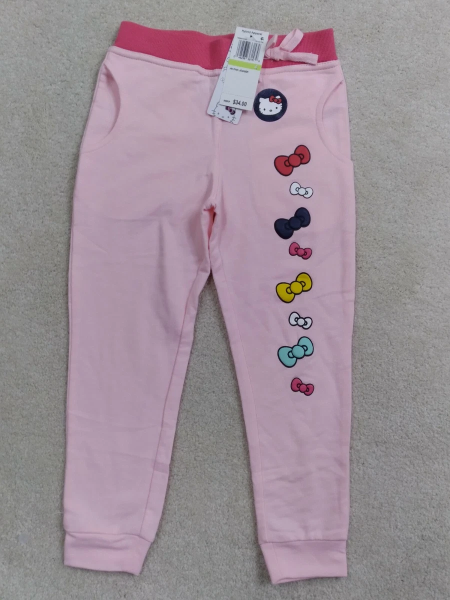 Hello Kitty Jogger Pants Girls 4 Pink Elastic Waist Pajamas Bow