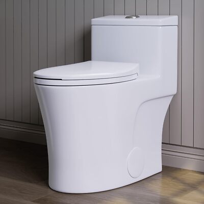 Elongated One Piece Toilet Matte White ADA 17.3'' 1.28 GPF Dual Flush MAP 1000g
