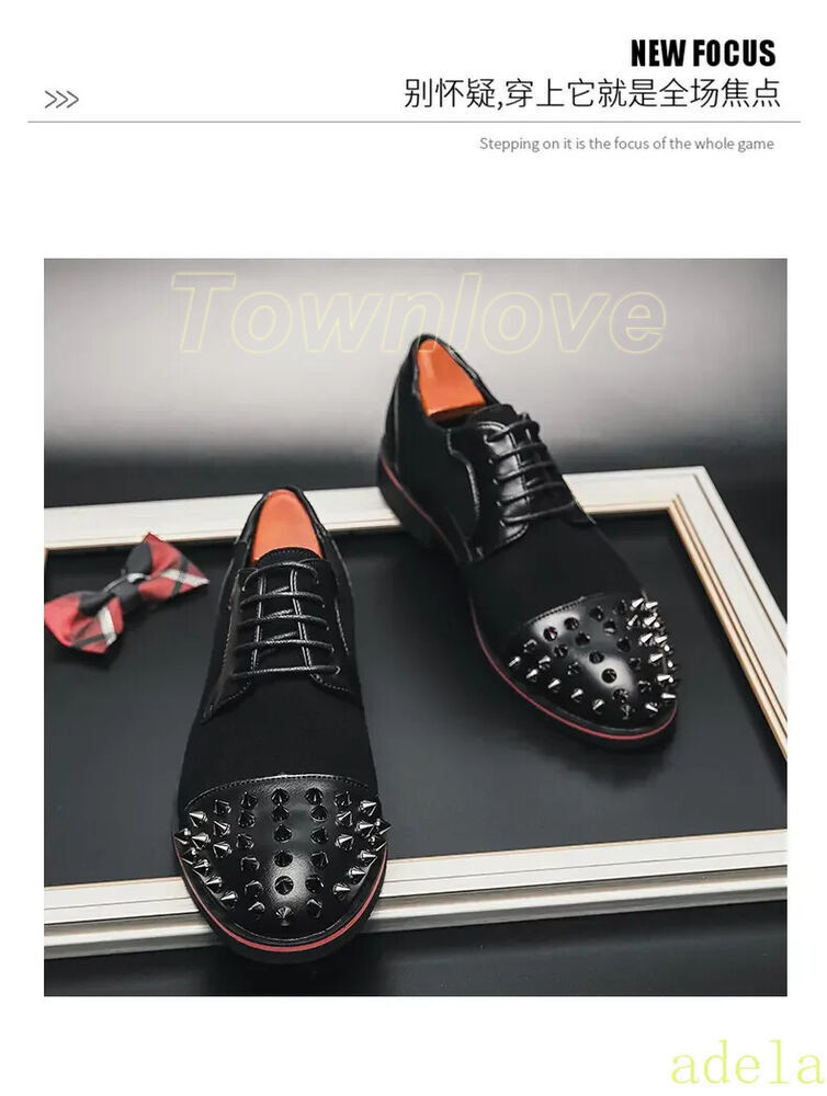 Punk Gothic Rivets Mens Pointy Toe Leather Shoes Lace Up