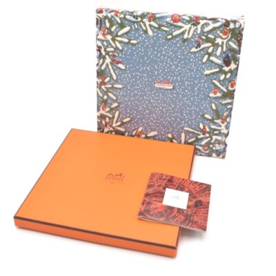 HERMES Carre 90 Noel au 24 Faubourg Silk Scarf Orange Beige