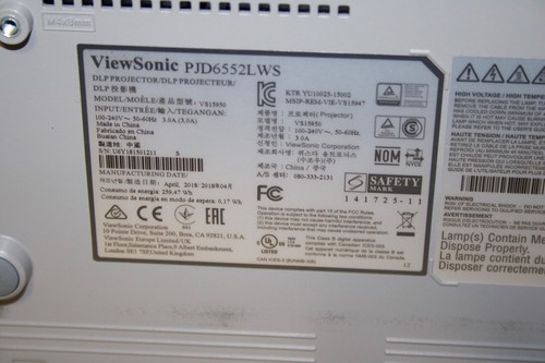 Viewsonic PJD6552LWS Short Throw HDMI Projector.From 1201-1400 Hrs. used on Lamp - Picture 12 of 17