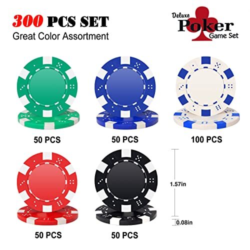Poker Chips Set, 300PCS Deluxe Poker Set with Aluminum Travel Case