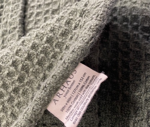 Arhaus Home Luxury Waffle Knit Blanket Throw Cover Quilt Dark Green Cotton 50x60 - Picture 6 of 6