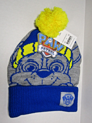Kid's Paw Patrol Blue & Yellow Pom Beanie Stocking Cap - NEW