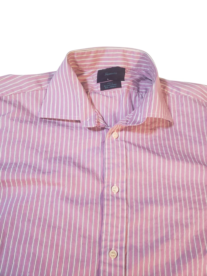 Faconnable Mens Dress Shirt L Purple White Striped French Cuff Button Up Top - Image 3 of 4
