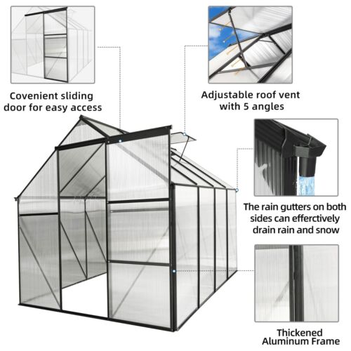 6x8 FT Heavy Duty Polycarbonate Walk-in Garden Greenhouse Kit w/Lockable Door - Picture 4 of 9