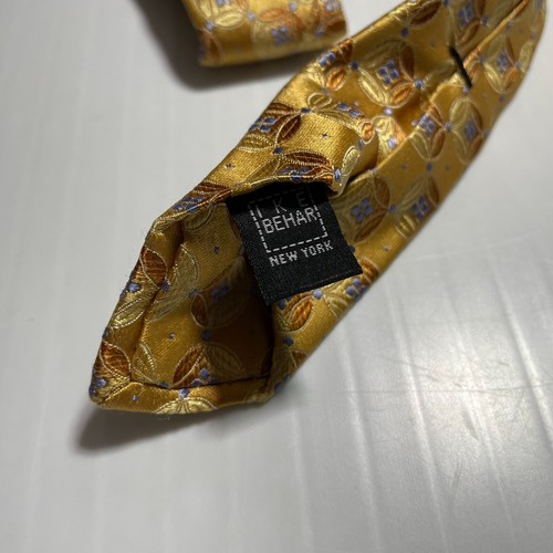 IKE BEHAR Gold Geo Lt Blue Medallion Tie Woven Silk Hand Tailored USA made - Picture 11 of 13