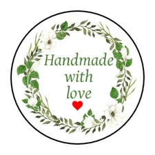 Handmade with love labels, stickers, tags green