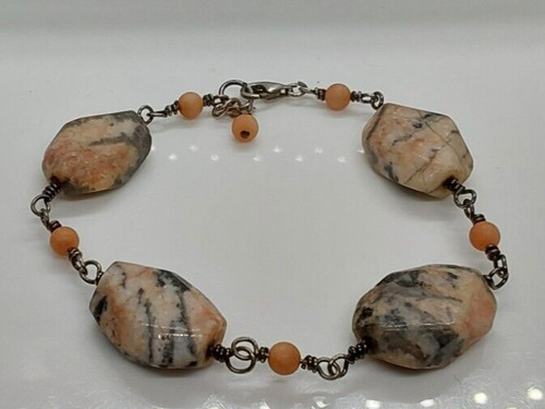 Marble Zebra Jasper Stone - 925 Sterling Silver Bracelet