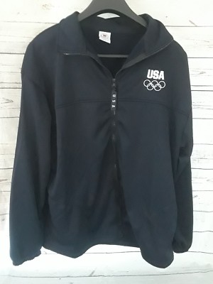 USA Olympic Navy Blue Full Zip Up Sweater XXL Made USA 100% Polyester