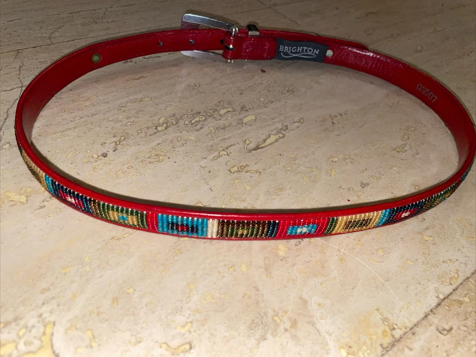 Пояс Brighton 03507 красный кожаный юго-западный с бисером размер женский M - Изображение 2 из 4