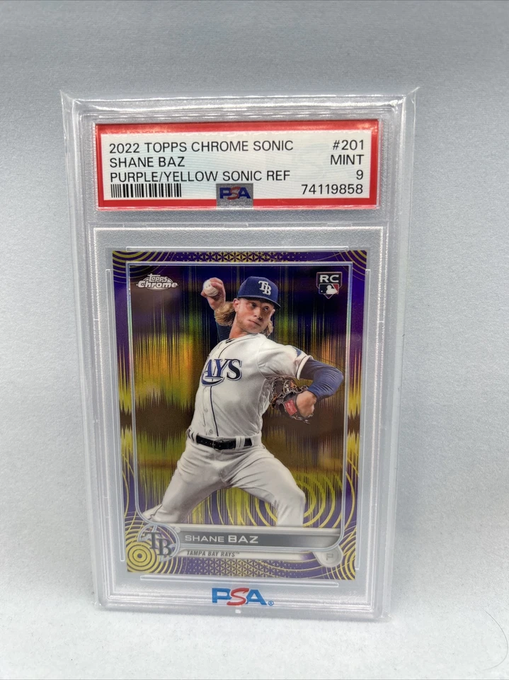 2022 Topps Chrome Sonic Lite Shane Baz #201 Sonic Purple Yellow Pulse /299 PSA 9 - Image 3 of 4