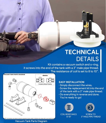 Kit de interruptor de tanque de vacío para Dometic 385318032 317729100 317729200 - Imagen 3 de 9