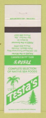 Matchbook Cover - Testa's Hotel Restaurant Palm Beach FL Bar Harbor ME