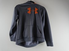 UNDER ARMOUR 'Storm' Youth XL Gray Drawstring Hoodie Sweatshirt Orange Logo EUC