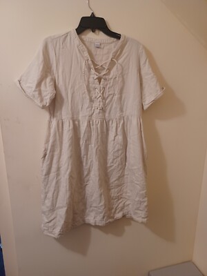 Old Navy Women Mini Cream Dress Sz Medium Lace Up Short Sleeve Baby Doll |  eBay