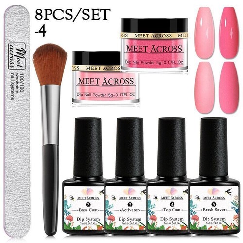 8/12/16PCS Glitter Pink Nude Nail Dipping Powder Set No Lamp Cure Decoration - Imagen 28 de 53