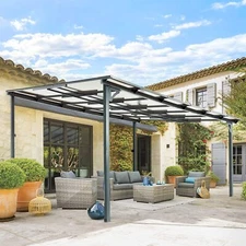 Outdoor Metal Lean to Gazebo Large Patio Wall-Mounted Pergola Hard Top Awning