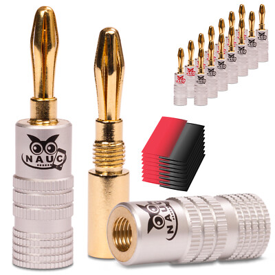Bananenstecker 24K vergoldet Schrumpfschlauch 16x NAUC High End Steckverbinder