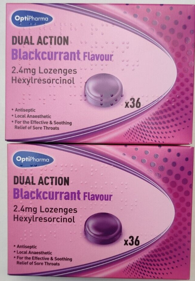Sore Throat Lozenges x72 (2x36) Blackcurrant Dual Action Antiseptic  Anaesthetic | eBay UK