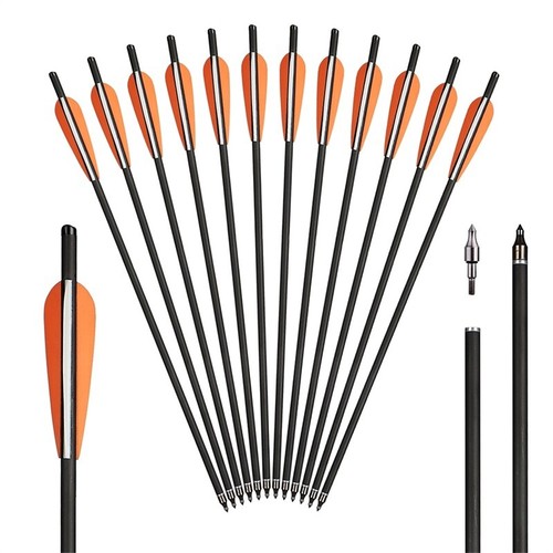 12pcs 22" Carbon Arrows Bolts 22 inch Hunting Archery Half Moon Nock OD 8.8mm - Picture 4 of 20