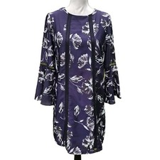 Vince Camuto Purple Floral Bell Sleeve Dress Size 8 Whimsigoth Dark Romantic 