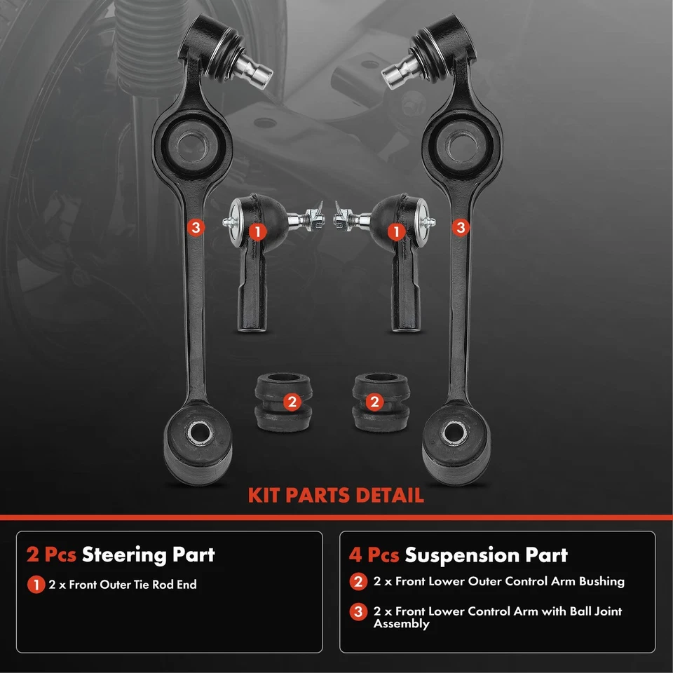 6x Control Arm w/ Ball Joint Tie Rod End for Ford Escort 84-90 EXP Mercury Tempo - Image 2 of 4