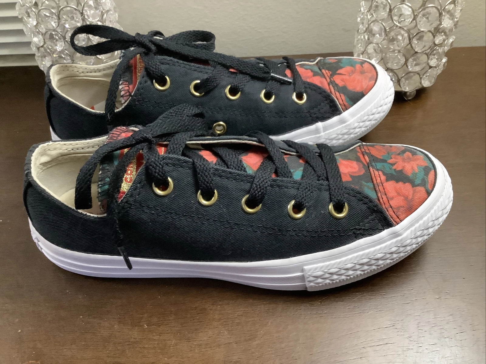 Converse All Star 362637F Ragazzi Taglia 2 Y Nero Motivo Floreale Basse