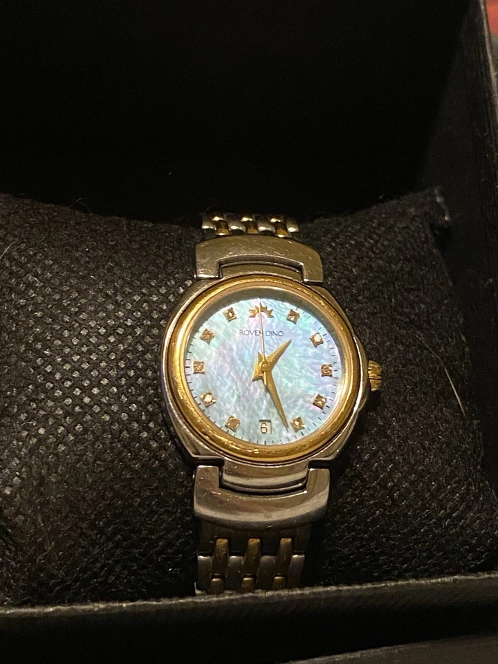 Roven Dino 10 Genuine Diamonds Swiss 7 Jewel Sapphire Gold Plated 24MM Watch - Image 4 of 4