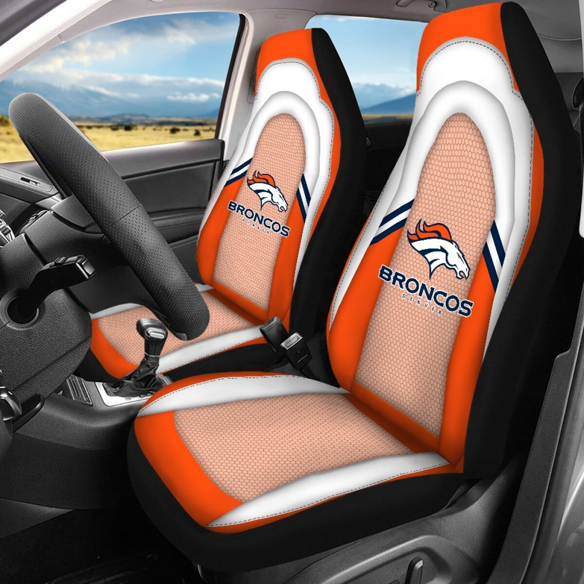 Denver Broncos 2pcs Car Seat Covers Truck AntiSkid Front Cushion