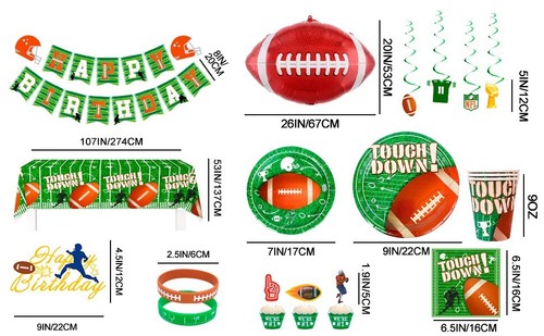 Football Party Supplie Football Birthday Party Decoration&Tableware Set Serves12 - Picture 12 of 12