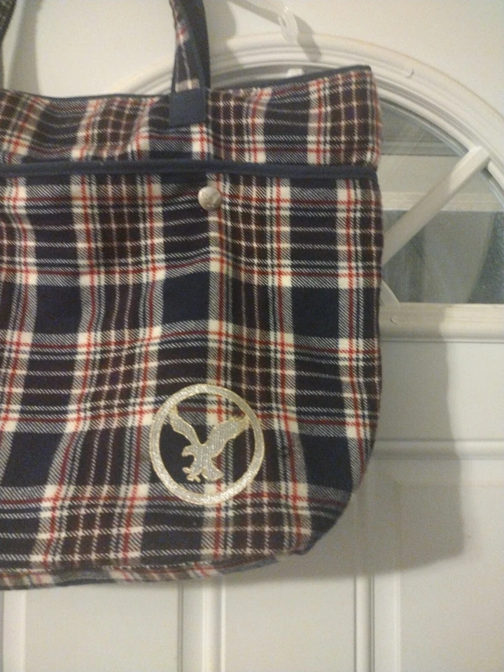 Bolso de Viaje American Eagle AEO Azul Cuadros Doble Asa Cierre Magnético Foto 2 de 4