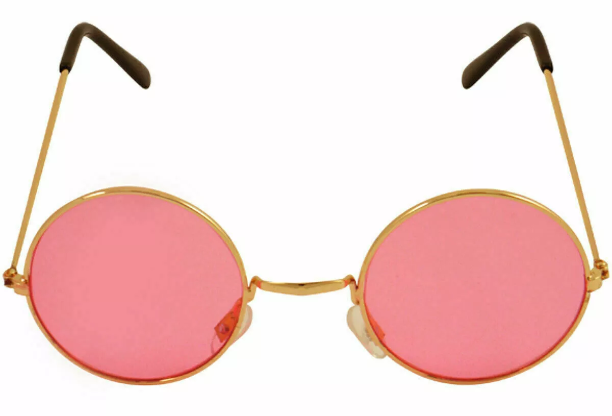 Unisex Lennon Pink Glasses with Gold Frame Hippy 70's 80s Fancy Dress  Sunglasses