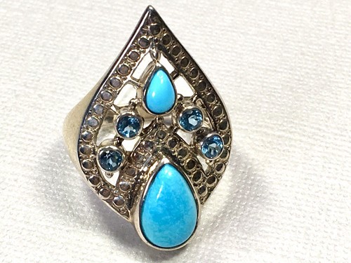 Nicky Butler Turquoise/Sky Blue Topaz 925 Sterling Silver Statement Ring Size 10 - Picture 4 of 15