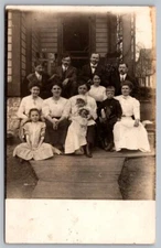Postcard | Real Photo Large Family Photograph, Sitting On Porch Steps RPPC
