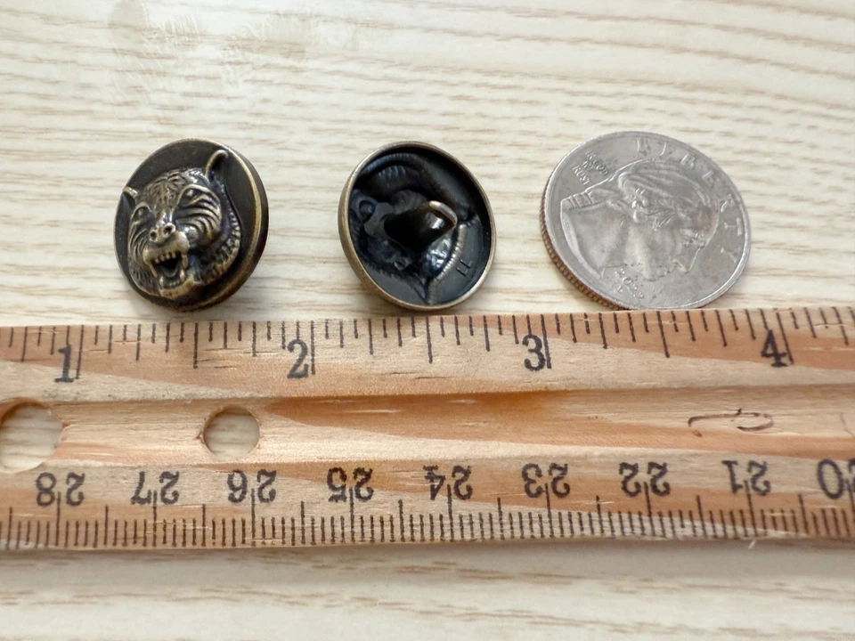 10PC Antiqued Bronze Tiger Metal Buttons with Shank 20mm - Image 3 of 3