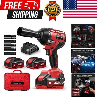 Cordless Impact Wrench, 1500N.m 1106Ft-lbs 1/2'' High Torque Impact Gun, 15C H...