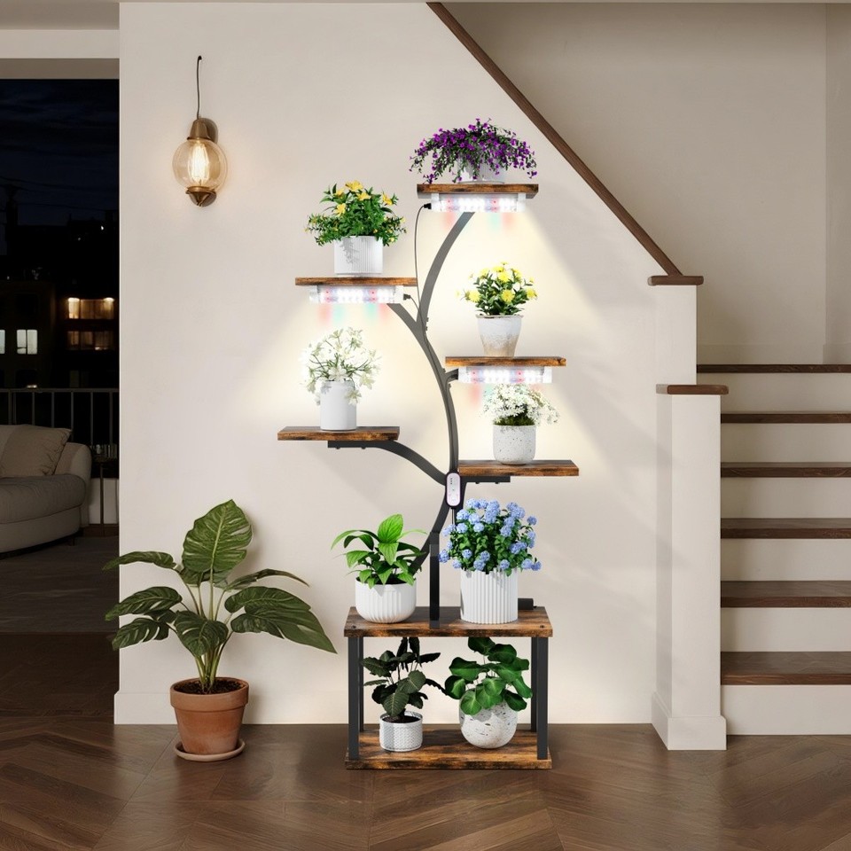 Heavy Duty Plant Stand Indoor with Grow Lights Tall Plant Shelf Tree ...