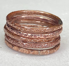 Solid Copper 5 Pc Stacking Hammer Minimalist Healing Ring, Handmade, Unisex