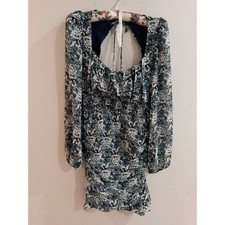 ASTR The Label Blue Green Floral Smocked Ruched Mini Dress Medium Edgy