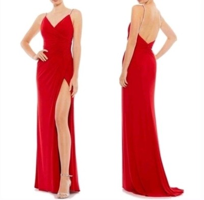 Ieena Mac Duggal Womens Size 2 Red Faux Wrap Stretchy Rhinestones Dress
