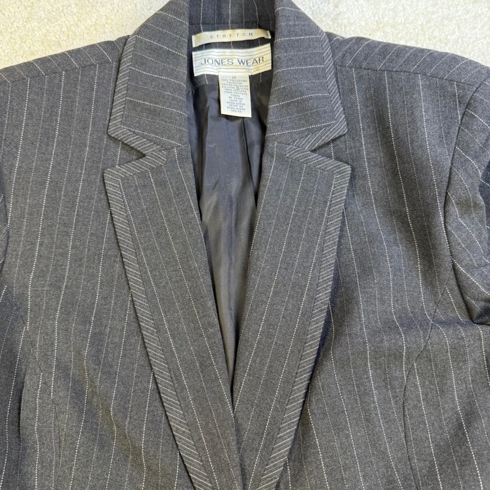 Женский блейзер Jones Wear с подкладкой размер 12 серый в тонкую полоску эластичный карьерный офис - Изображение 2 из 4