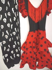 Halloween Costume Spanish Flamenco Girls Size 6 Dress, Plus Size 7 Skull Pants
