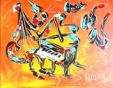 JAZZ BAND  BY  MARK KAZAV - ORIGINAL OIL PAINTING ABSTRACT 11x14