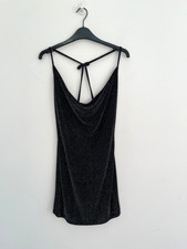 PLT Black Mini Dress Glitter Sparkly Christmas Party Stretch Cowl Neck UK 10