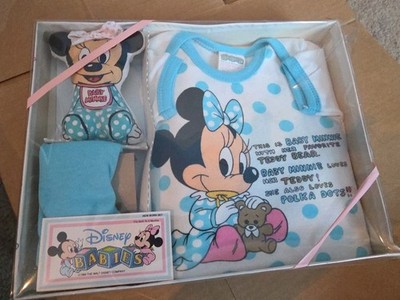 Vintage NOS 1984 Disney Babies Size New Born Set Baby Mickey Gone Fishing Gift