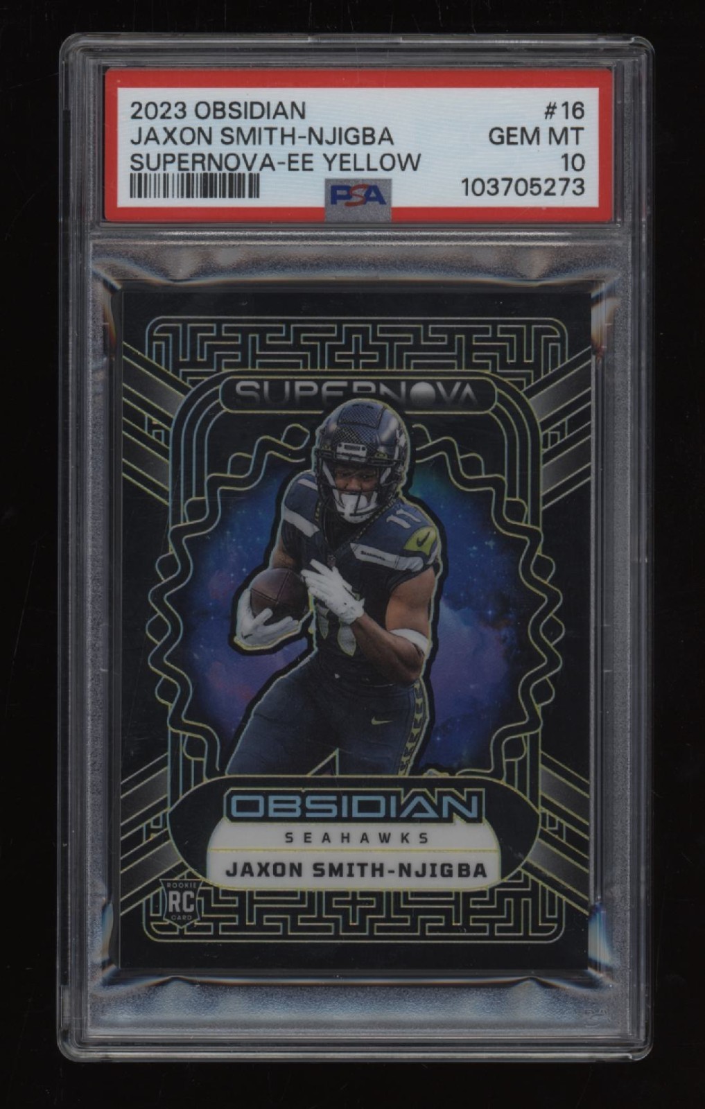 Jaxon Smith-Njigba Panini Obsidian Supernova #16 Electric Etch Yellow