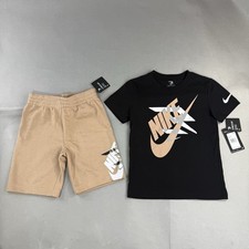 Nike 3brand 2-Piece Set Shirt Shorts Medium 5-6 Yrs Black Beige Kids New Swoosh