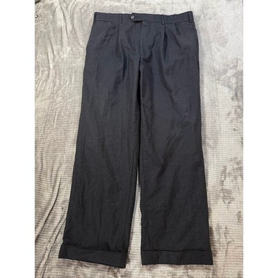 Brooks Brothers Mens Pleated Black Wool Pants Cuffed Straight Trousers 36x29